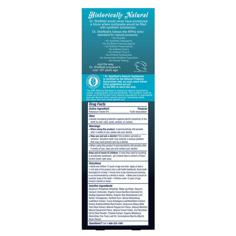 Dr. Sheffield's Dr. Sheffieldâ€™s Certified Natural Toothpaste (Sensitive) - Fluoride Free Toothpaste/SLS Free, Antiplaque & Whitening (2 Pack) - Image 2